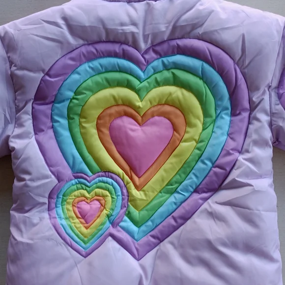 Lola + The Boys Rainbow Pastel Heart Puffer Jacket / Size 8 - Picture 11 of 17